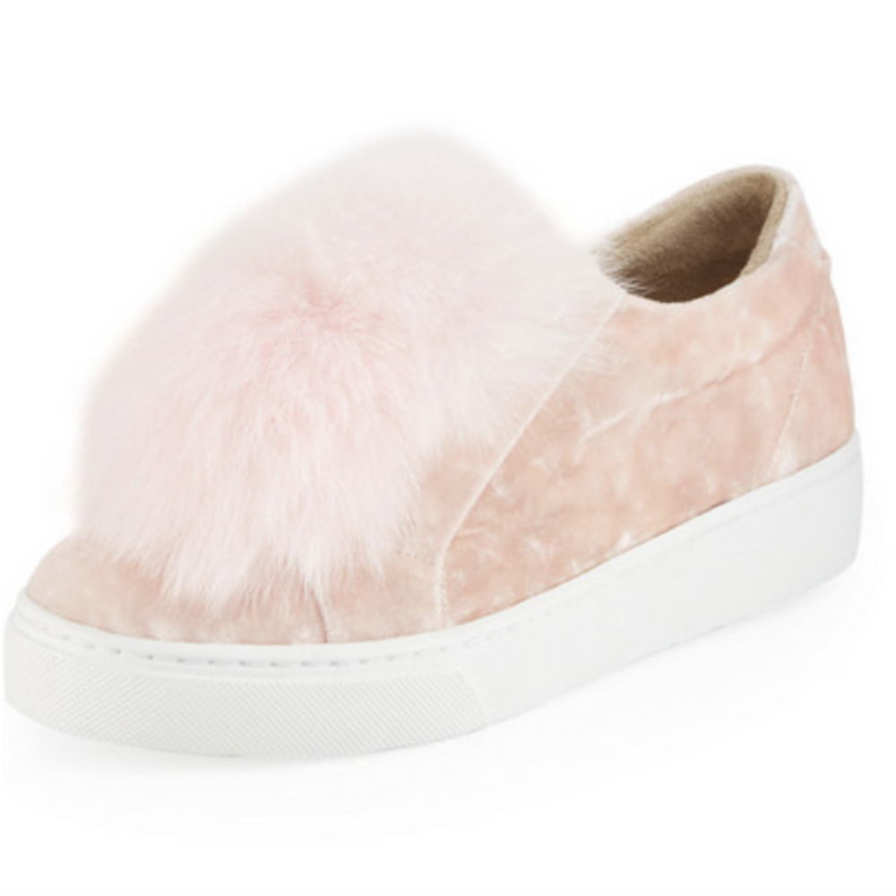 Here/Now Emma Crushed Velvet Pompom Sneakers 8